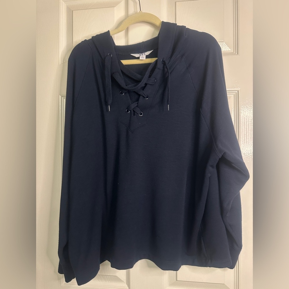 Navy Lace-Up Hoodie